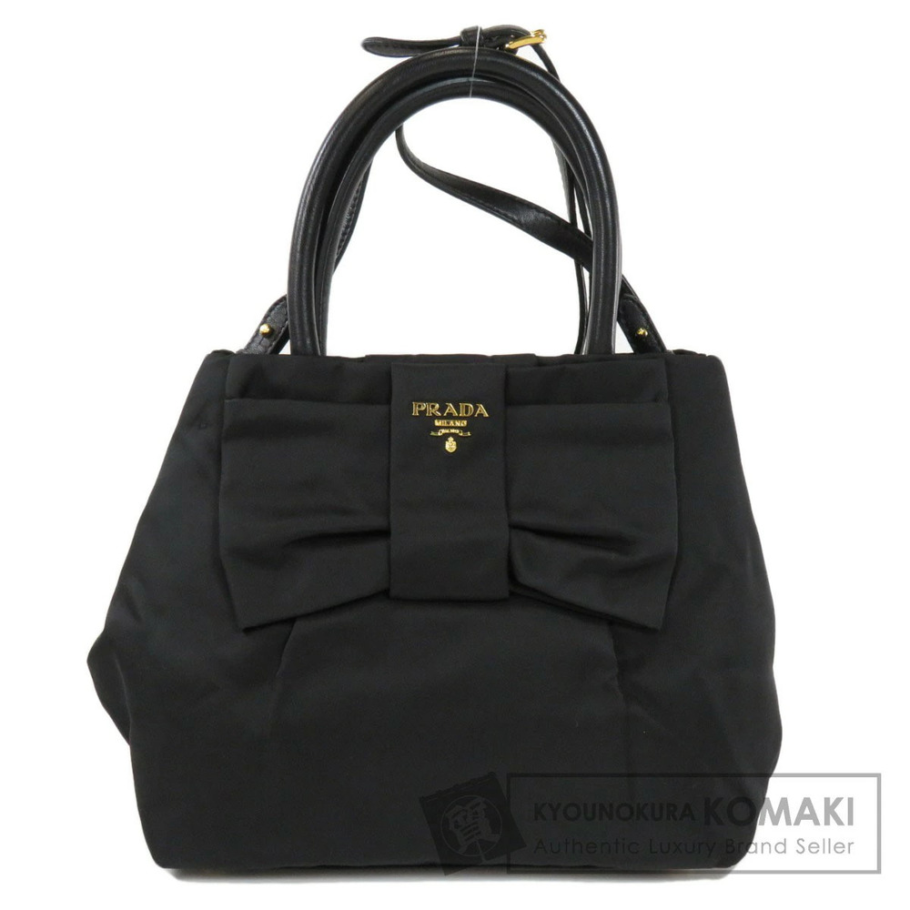 Prada Tessuto Bow Tote handbag black rolled leather handles